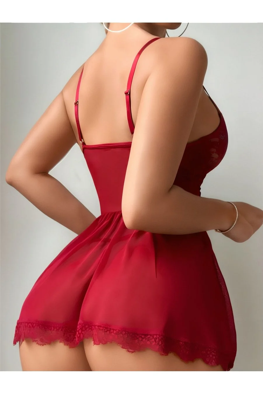 Dantelli İp Bağlamalı Korse Detaylı Büzgülü Babydoll Gecelik Takımı